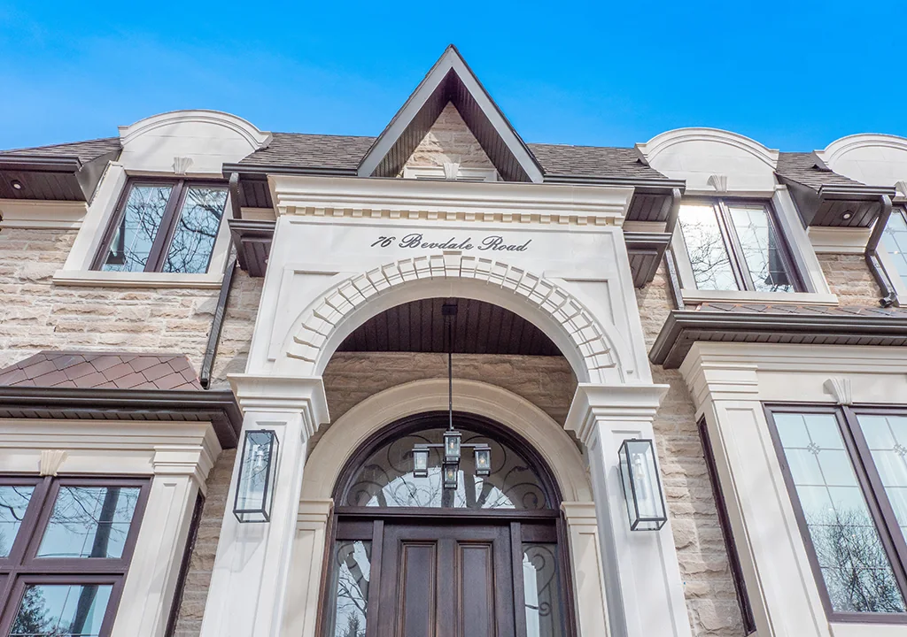 Stone exterior of Great 6’s Bevdale Road custom home