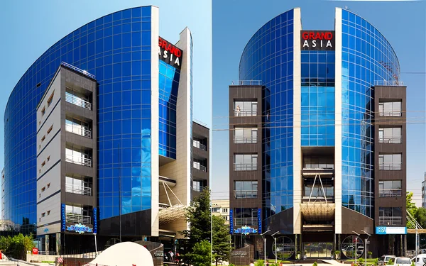 Grand China: Photographic collage showing two views of the blue-glazed commercial building