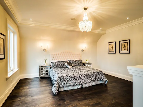 Joicey Boulevard 2: Bedroom with tufted headboard and decorative pendant light