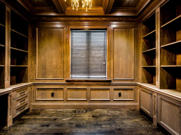 Joicey Boulevard 2: Wood-panelled study with built-in shelves and desk