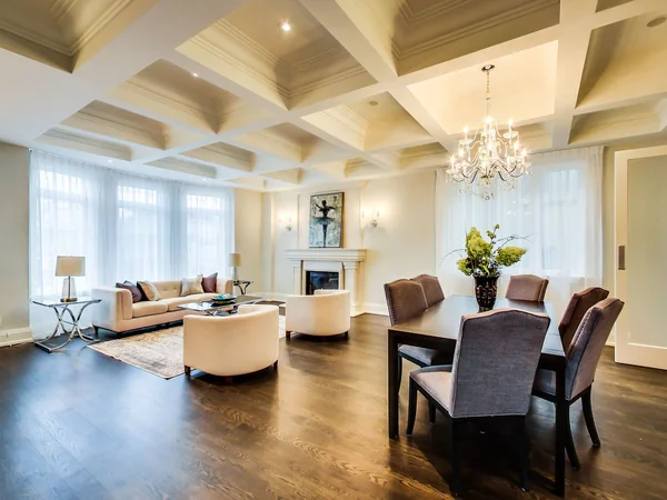 Joicey Boulevard 2: Open living and dining spaces beneath a coffered ceiling