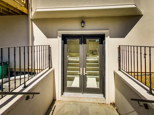 Joicey Boulevard 2: Sunken rear entrance with double doors and metal railings