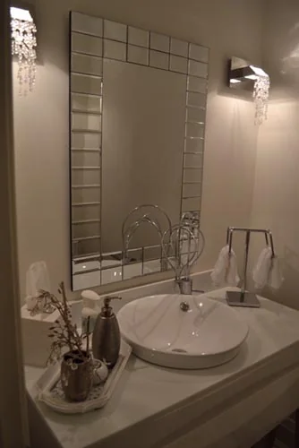 Nevada Avenue: Bathroom vanity with vessel basin and tall mirror